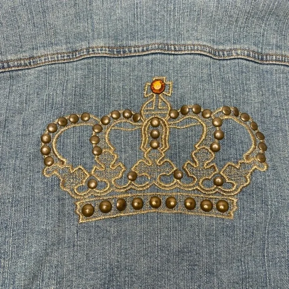 INC Vintage Y2K Embroidered Crown Rhinestone Jean Jacket Denim Jacket M - Picture 3 of 12